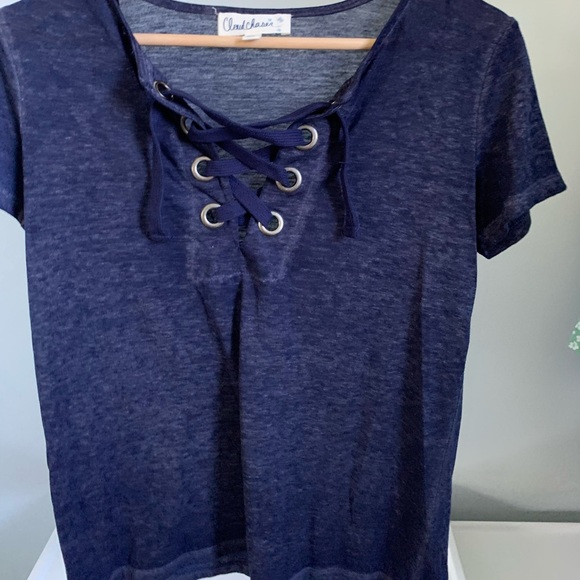 Tops - Sheer Blue Lace up Tee